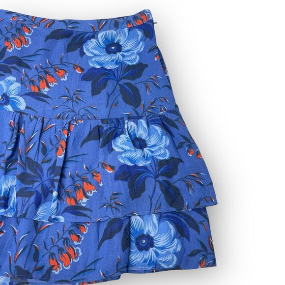 Ann Taylor Loft Mini Skirt Blue Floral Short Ruffle Tiered Boho Women’s Size 4 - Picture 3 of 12